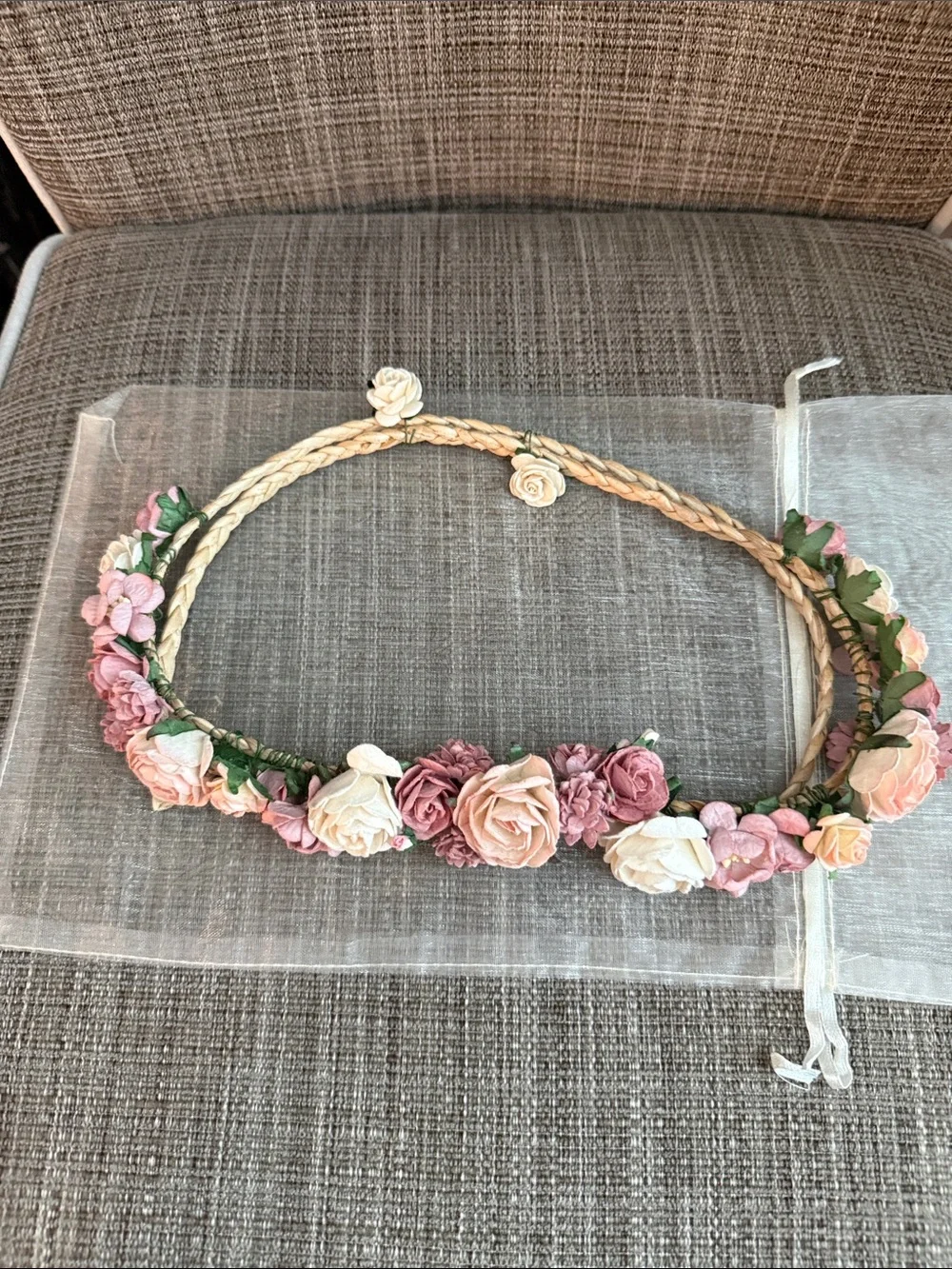 Floral Rose Braided Headband - Pink & Cream Women's Accessory